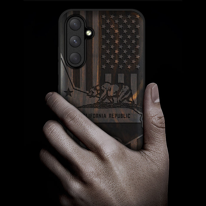 California's Emblematic Tribute, Classic Engraved Wood & TPU Case - Artisanal Cover for Samsung Galaxy