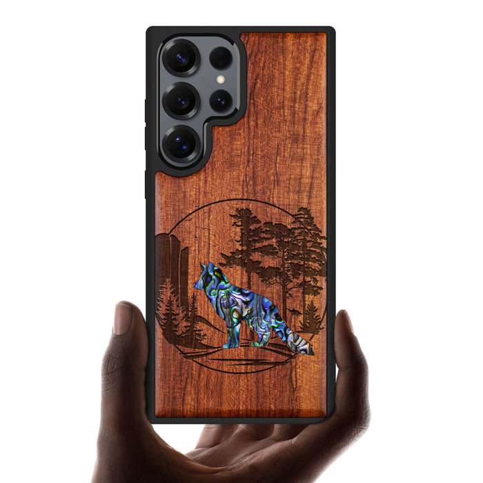 The Enchanting Fox, Hand-Inlaid Wood & Mother of Pearl Case - Artisanal Cover for Samsung Galaxy