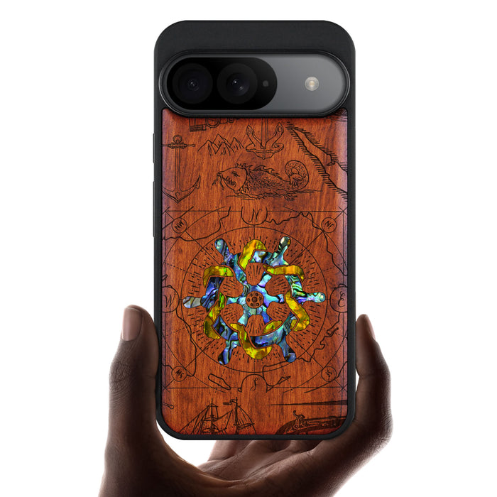 Journey of the Mariner, Hand-Inlaid Wood & Mother of Pearl Case - Artisanal Cover for Google Pixel