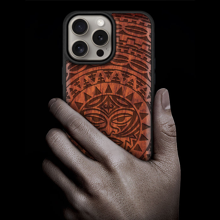 Maori Moko Mandala, Classic Engraved Wood & TPU Case - Artisanal Cover for Apple iPhone