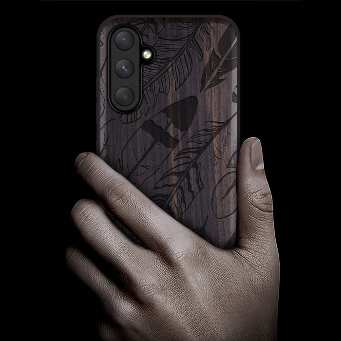 The Feathered Array, Classic Engraved Wood & TPU Case - Artisanal Cover for Samsung Galaxy