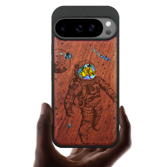 A Celestial Odyssey, Hand-Inlaid Wood & Mother of Pearl Case - Artisanal Cover for Google Pixel