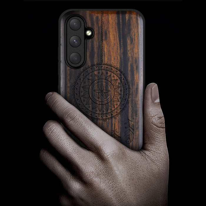 The Dreamcatcher's Embrace, Classic Engraved Wood & TPU Case - Artisanal Cover for Samsung Galaxy