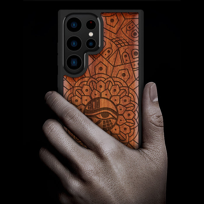 Mandala Eye of Horus, Classic Engraved Wood & TPU Case - Artisanal Cover for Samsung Galaxy