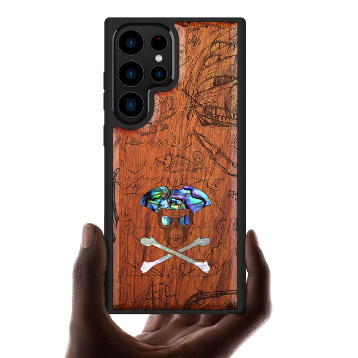 The Pirate's Legacy, Hand-Inlaid Wood & Mother of Pearl Case - Artisanal Cover for Samsung Galaxy