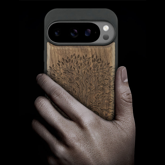 Eternal Tree, Classic Engraved Wood & TPU Case - Artisanal Cover for Google Pixel