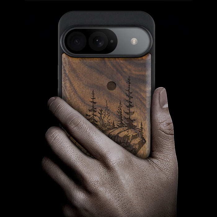 The Floating Forest and Waterfall, Classic Engraved Wood & TPU Case - Artisanal Cover for Google Pixel