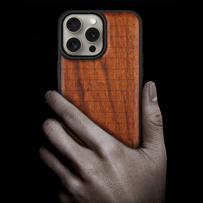 Measuring the Details, Classic Engraved Wood & TPU Case - Artisanal Cover for Apple iPhone