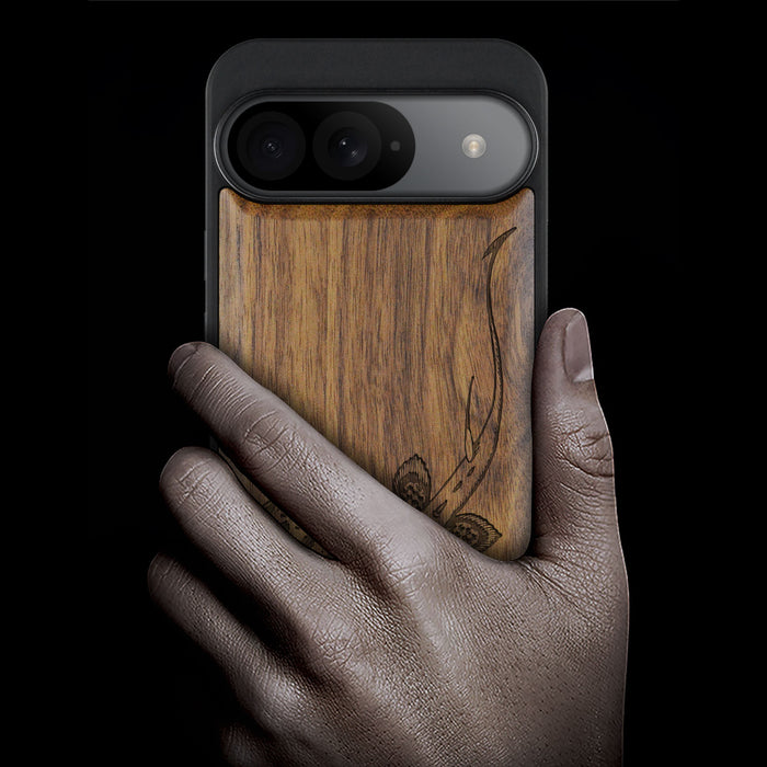 Stingray in Scratch Board Artistry, Classic Engraved Wood & TPU Case - Artisanal Cover for Google Pixel