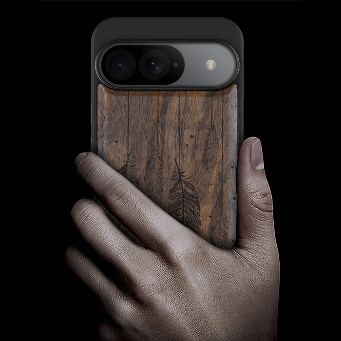 The Feathered Tapestry, Classic Engraved Wood & TPU Case - Artisanal Cover for Google Pixel