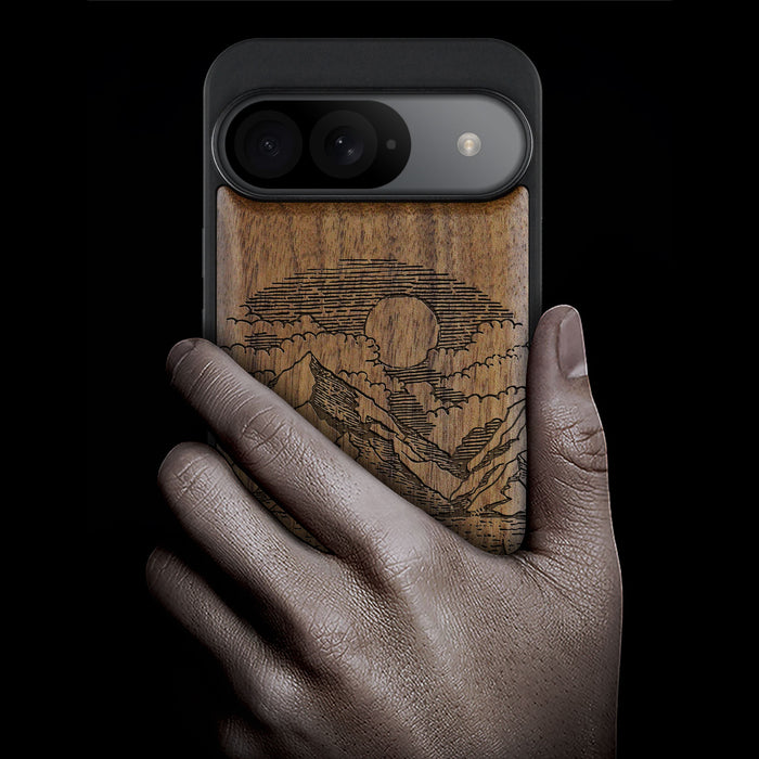 A Captivating Landscape Painting, Classic Engraved Wood & TPU Case - Artisanal Cover for Google Pixel