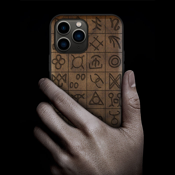 A Seamless Pattern of Norse Futhark, Classic Engraved Wood & TPU Case - Artisanal Cover for Apple iPhone