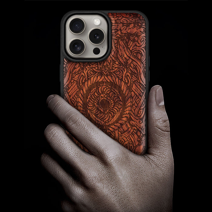 Futhark Alphabet, Classic Engraved Wood & TPU Case - Artisanal Cover for Apple iPhone