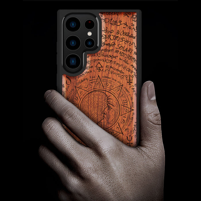 A Manuscript Enigma, Classic Engraved Wood & TPU Case - Artisanal Cover for Samsung Galaxy