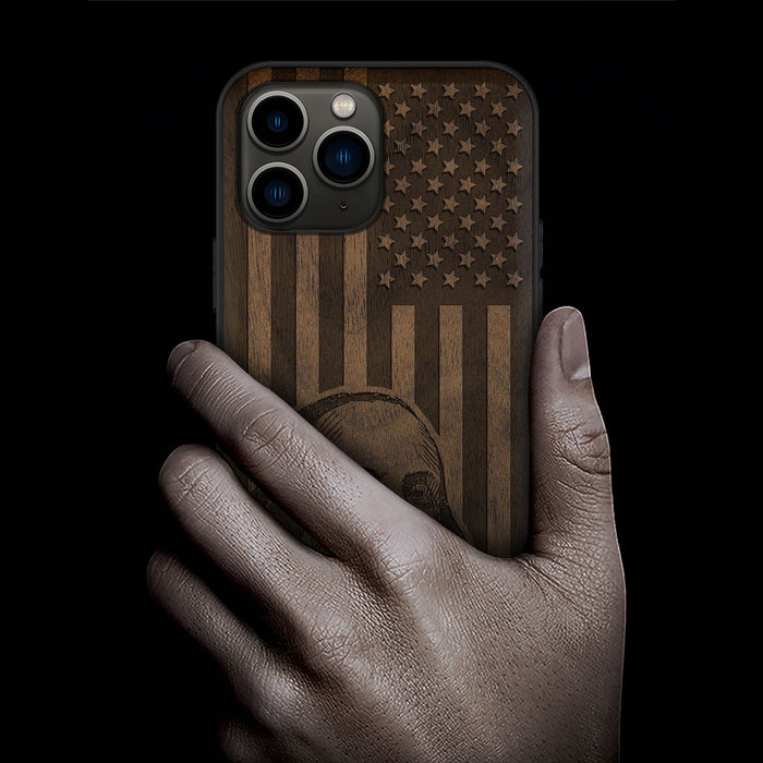 Benjamin Franklin's Portrait Amidst the Stars and Stripes, Classic Engraved Wood & TPU Case - Artisanal Cover for Apple iPhone