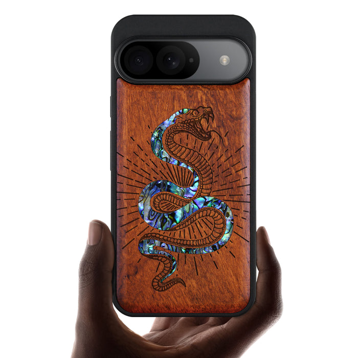 Viper's Coil, Hand-Inlaid Wood & Mother of Pearl Case - Artisanal Cover for Google Pixel