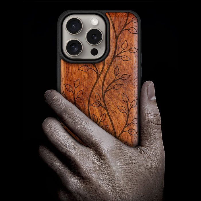 The Essence of Foliage, Classic Engraved Wood & TPU Case - Artisanal Cover for Apple iPhone