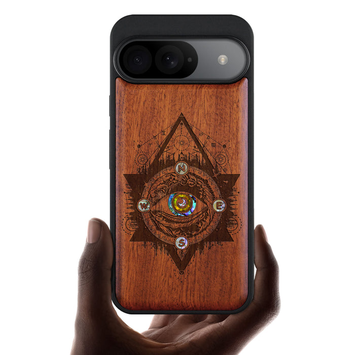 Storm Eye, Hand-Inlaid Wood & Mother of Pearl Case - Artisanal Cover for Google Pixel