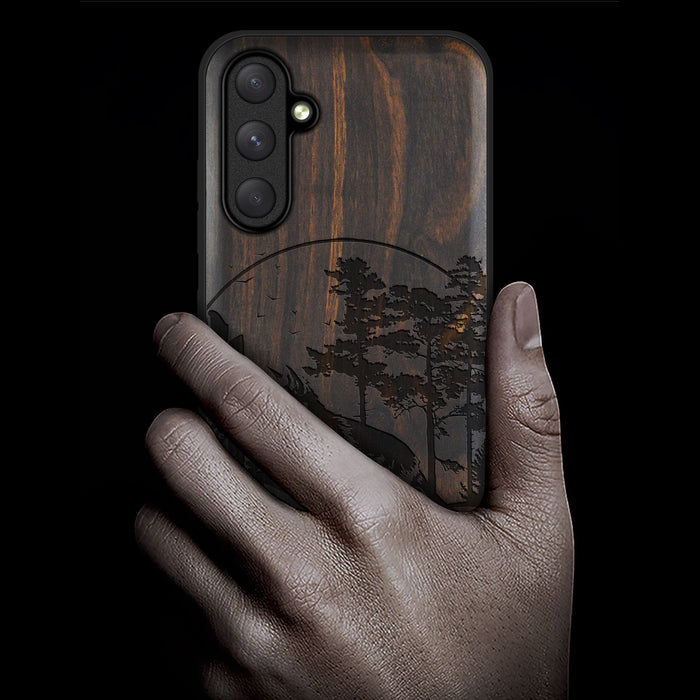 The Enchanting Fox, Classic Engraved Wood & TPU Case - Artisanal Cover for Samsung Galaxy