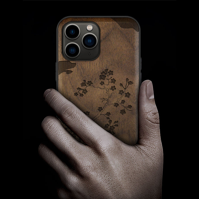 Ethereal Blossoms, Classic Engraved Wood & TPU Case - Artisanal Cover for Apple iPhone