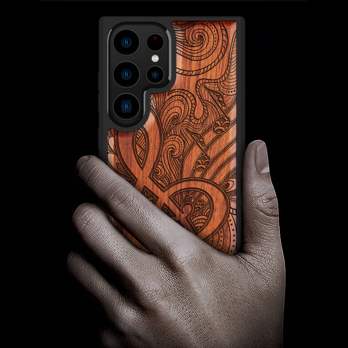 Zen Doodle Treble Clef, Classic Engraved Wood & TPU Case - Artisanal Cover for Samsung Galaxy