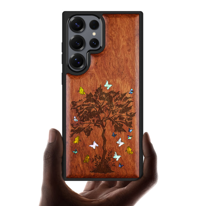 The Zentangle Sapling, Hand-Inlaid Wood & Mother of Pearl Case - Artisanal Cover for Samsung Galaxy