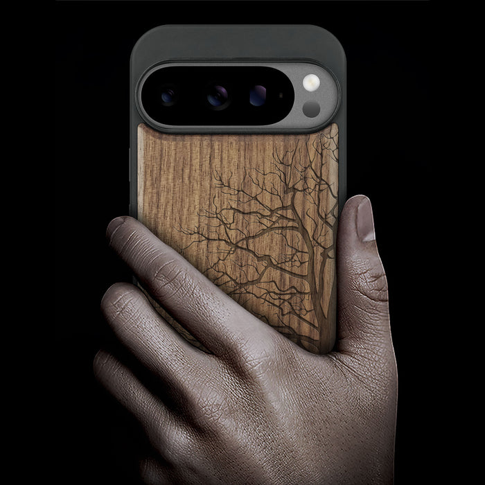 Bare Tree, Classic Engraved Wood & TPU Case - Artisanal Cover for Google Pixel