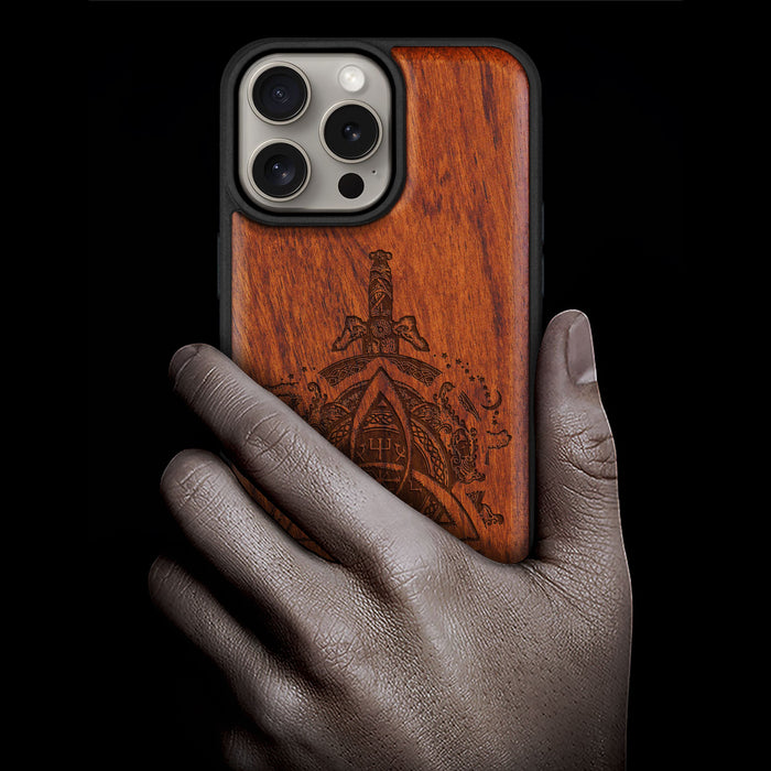 Norse Emblems, Classic Engraved Wood & TPU Case - Artisanal Cover for Apple iPhone