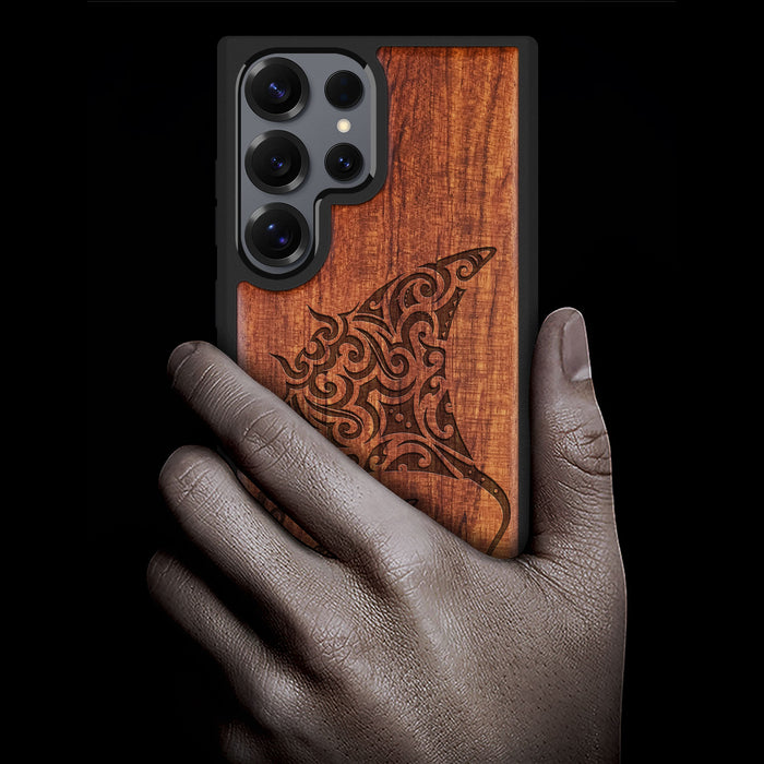 Polynesian Manta Rays Classic Engraved Wood & TPU Case Samsung Galaxy Artisanal Case View