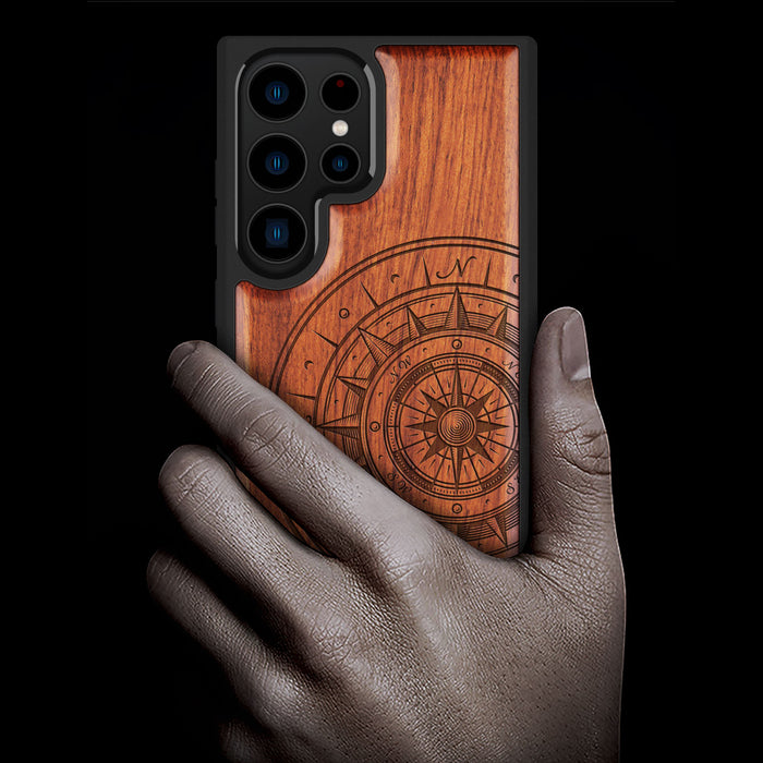 The Compass and the Wave, Classic Engraved Wood & TPU Case - Artisanal Cover for Samsung Galaxy