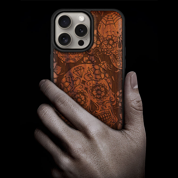 Dance of the Sugar Skulls, Classic Engraved Wood & TPU Case - Artisanal Cover for Apple iPhone