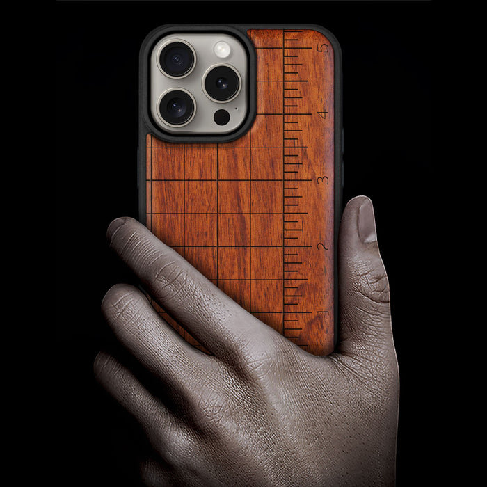 Measuring the Fine Details, Classic Engraved Wood & TPU Case - Artisanal Cover for Apple iPhone