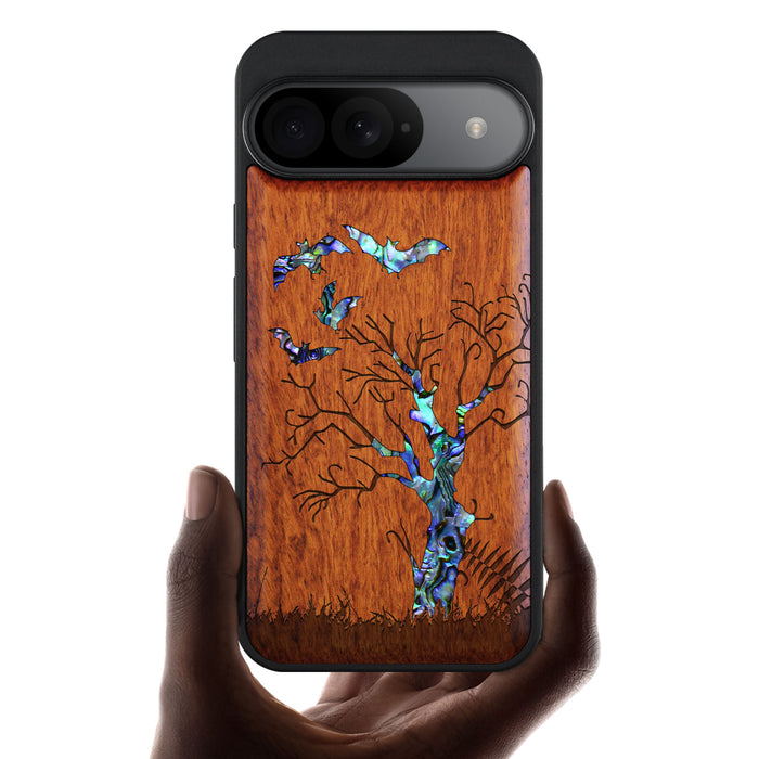 Gothic Night, Hand-Inlaid Wood & Mother of Pearl Case - Artisanal Cover for Google Pixel