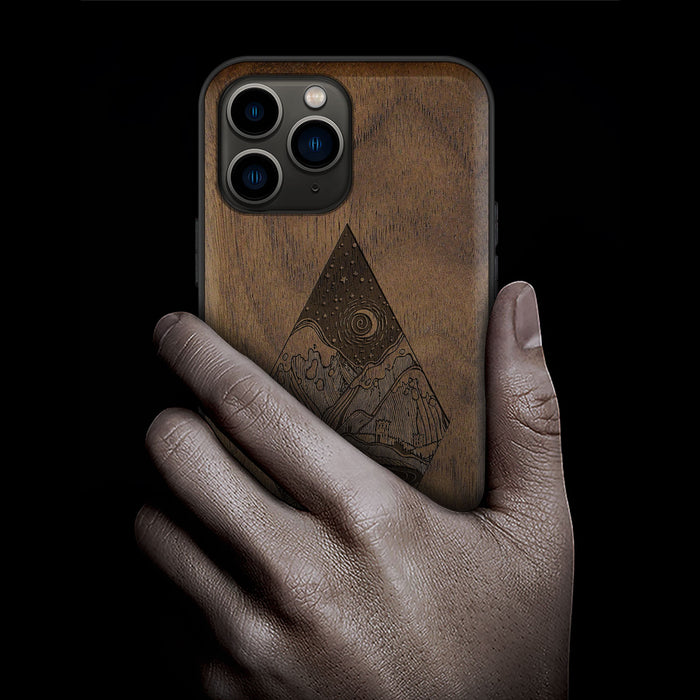 A Glimpse into the Starlit Wilderness, Classic Engraved Wood & TPU Case - Artisanal Cover for Apple iPhone