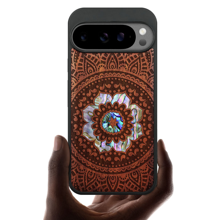 The Indian Floral Mandala, Hand-Inlaid Wood & Mother of Pearl Case - Artisanal Cover for Google Pixel