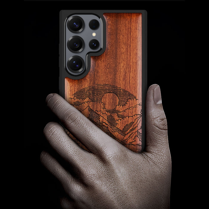 A Captivating Landscape Painting, Classic Engraved Wood & TPU Case - Artisanal Cover for Samsung Galaxy