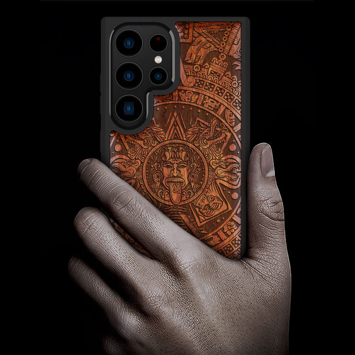 Echoes of the Maya, Classic Engraved Wood & TPU Case - Artisanal Cover for Samsung Galaxy