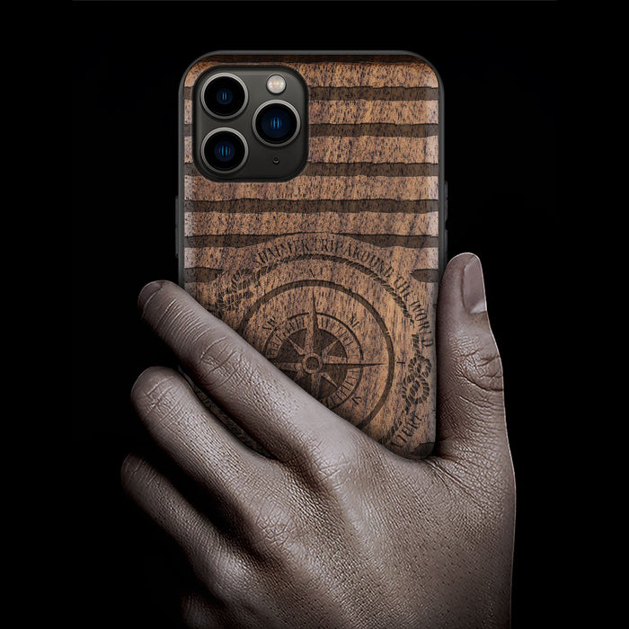 Charting the Course, Classic Engraved Wood & TPU Case - Artisanal Cover for Apple iPhone