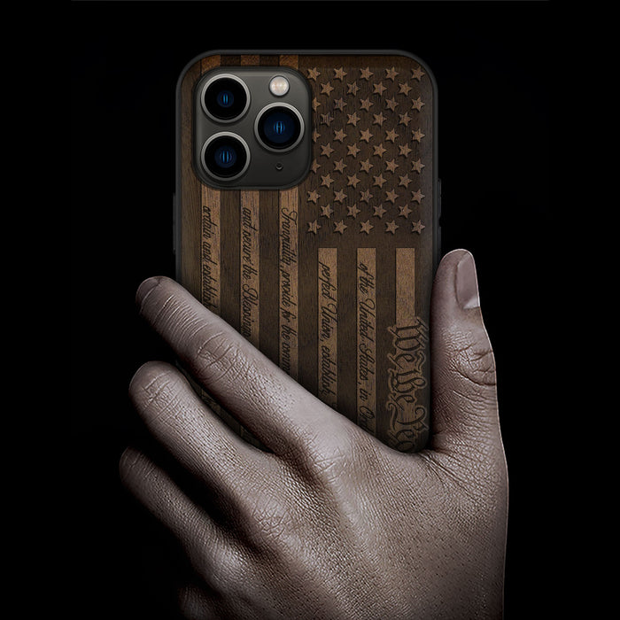 Legacy of Liberty, Classic Engraved Wood & TPU Case - Artisanal Cover for Apple iPhone