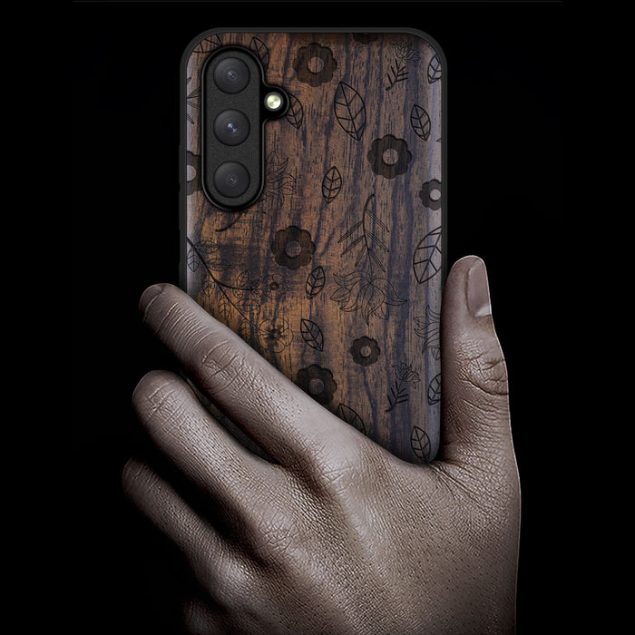 The Floral Continuum, Classic Engraved Wood & TPU Case - Artisanal Cover for Samsung Galaxy