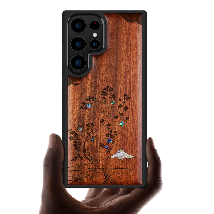 Cherry Blossom, Hand-Inlaid Wood & Mother of Pearl Case - Artisanal Cover for Samsung Galaxy