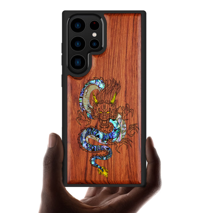 The Oriental Dragon, Hand-Inlaid Wood & Mother of Pearl Case - Artisanal Cover for Samsung Galaxy