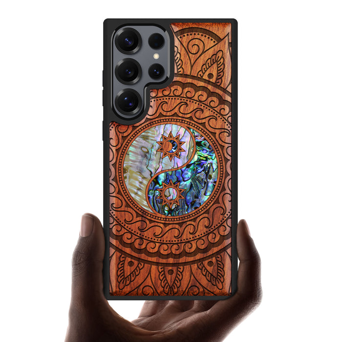 The Yin Yang Paisley, Hand-Inlaid Wood & Mother of Pearl Case - Artisanal Cover for Samsung Galaxy