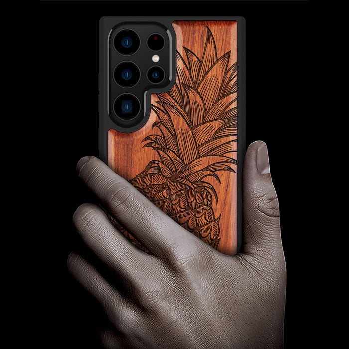 The Pineapple Fruit Design, Classic Engraved Wood & TPU Case - Artisanal Cover for Samsung Galaxy