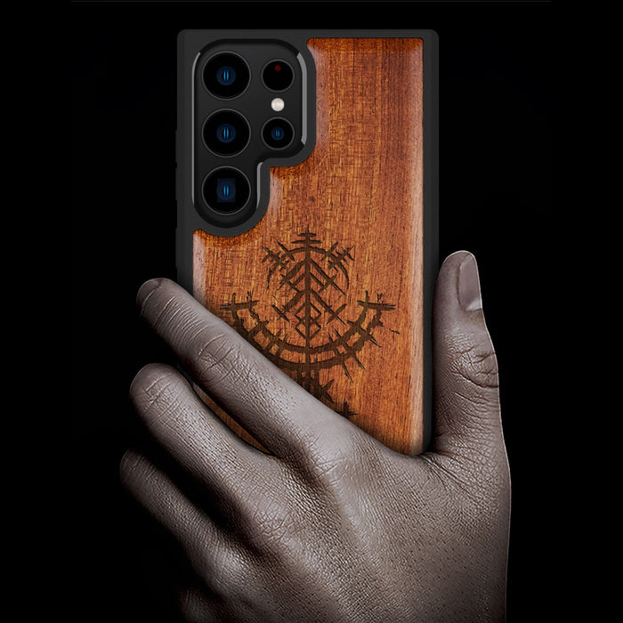 Vegvísir, Classic Engraved Wood & TPU Case - Artisanal Cover for Samsung Galaxy