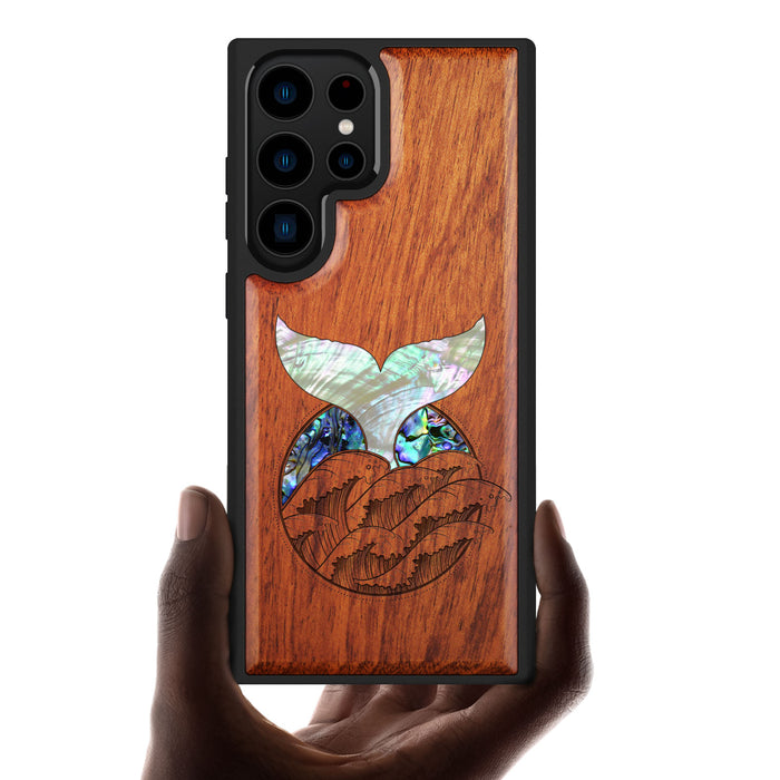 The Whale's Tail, Hand-Inlaid Wood & Mother of Pearl Case - Artisanal Cover for Samsung Galaxy