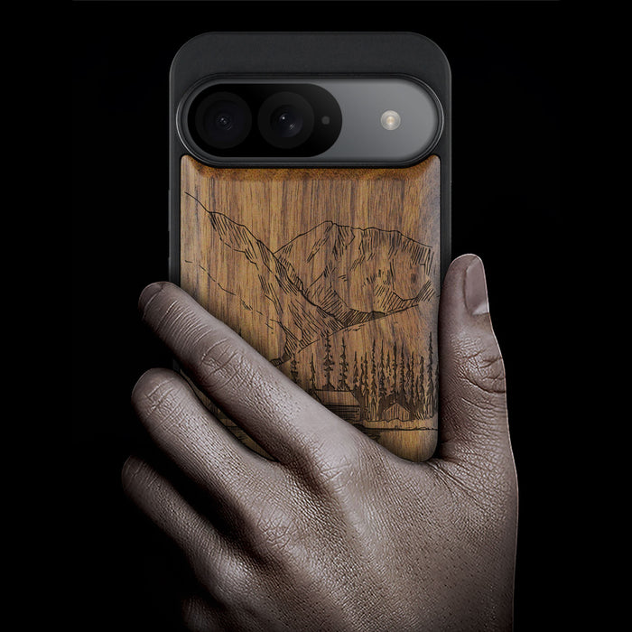 Serene Wilderness, Classic Engraved Wood & TPU Case - Artisanal Cover for Google Pixel