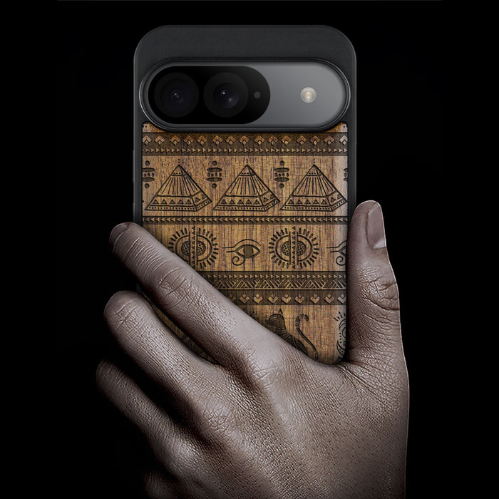 The Symbols of Egypt, Classic Engraved Wood & TPU Case - Artisanal Cover for Google Pixel