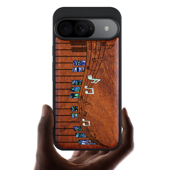 Melodic Waves, Hand-Inlaid Wood & Mother of Pearl Case - Artisanal Cover for Google Pixel