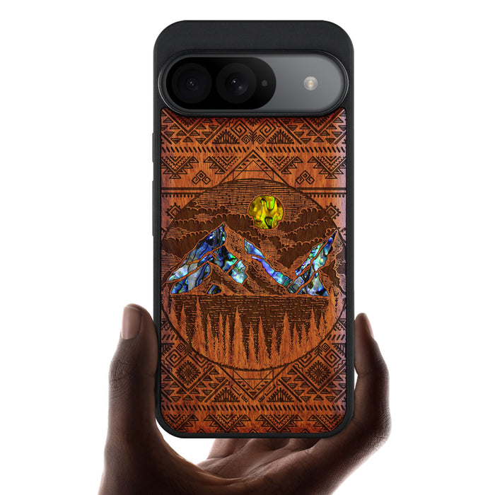 The Lens of Nature, Hand-Inlaid Wood & Mother of Pearl Case - Artisanal Cover for Google Pixel